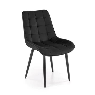 Трапезен стол с дамаска от кадифе и метални крака - черен