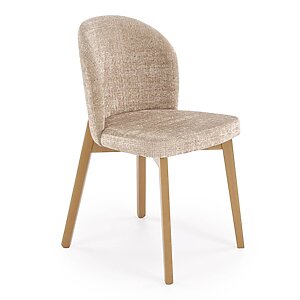 Дървен трапезен стол с текстилна дамаска-бежов