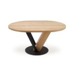 Разтегателна трапезна маса със светъл плот - кръгла разтегната