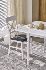 Разтегателна трапезна маса в бяло   детайл