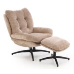 Релакс кресло с табуретка и люлееща функция - бежов