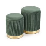 Сет плюшени табуретки с място за съхранение - тъмнозелен