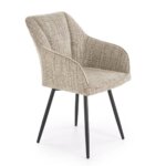 Трапезен стол с текстилна дамаска и метални крака-бежов