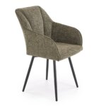 Трапезен стол с текстилна дамаска и метални крака-маслина