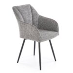 Трапезен стол с текстилна дамаска и метални крака-сив