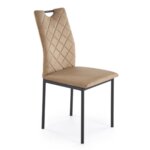 Трапезен стол с дамаска от кадифе и черни крака-бежов