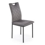 Трапезен стол с дамаска от кадифе и черни крака-сив