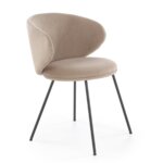 Трапезен стол с кадифена седалка и облегалка-бежов