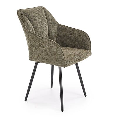 Трапезен стол с текстилна дамаска и метални крака - цвят маслина