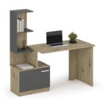 Бюро с работен плот рафтове и шкаф - графит