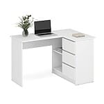 Малко ъглово бюро с 3 чекмеджета и 2 рафтa-бял