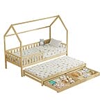 Детско легло като къщичка с второ легло-натурален