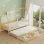 Детско легло като къщичка с второ легло натурален, детайли