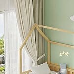 Детско легло като къщичка с второ легло натурален, детайли рамка