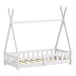 Детско легло с дизайн на къщичка и предпазна преграда-бял, детайли