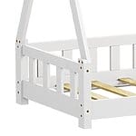 Детско легло с дизайн на къщичка и предпазна преграда-бял, детайли-основа