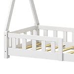 Детско легло с дизайн на къщичка и предпазна преграда-бял, детайли-рамка