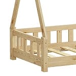 Детско легло с дизайн на къщичка и предпазна преграда натурален, детайли основа