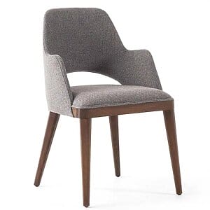 Трапезен стол от масивно дърво и сива дамаска