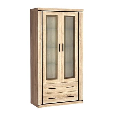 Висок шкаф витрина с две врати серия Далас-дъб сонома