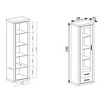 Витрина с две чекмеджета и стъклени рафтове Далас-размери