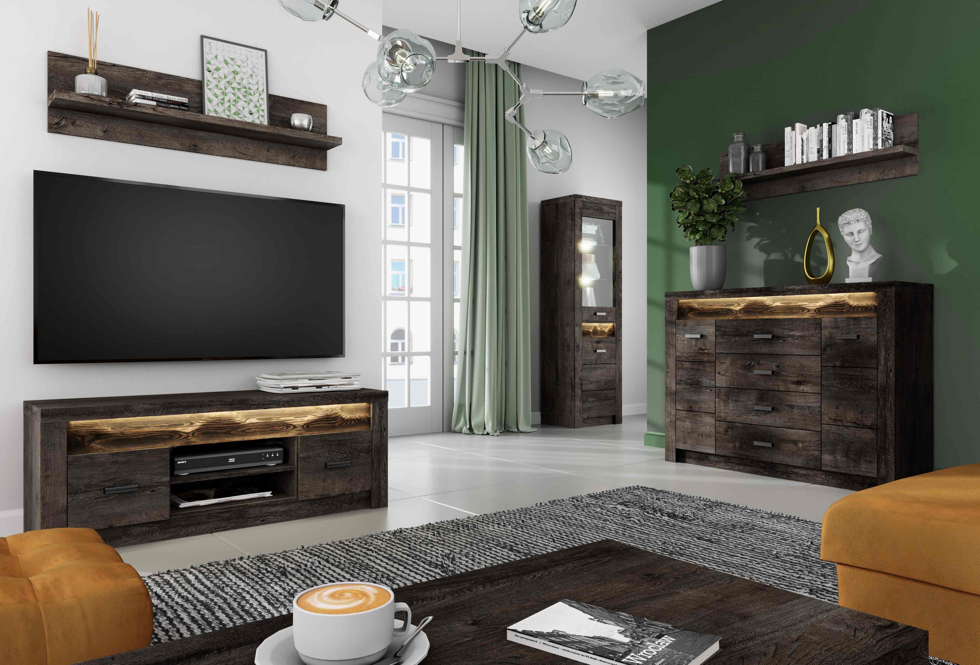 Модулна система за дневна в тъмен дървесен цвят Индианаполис