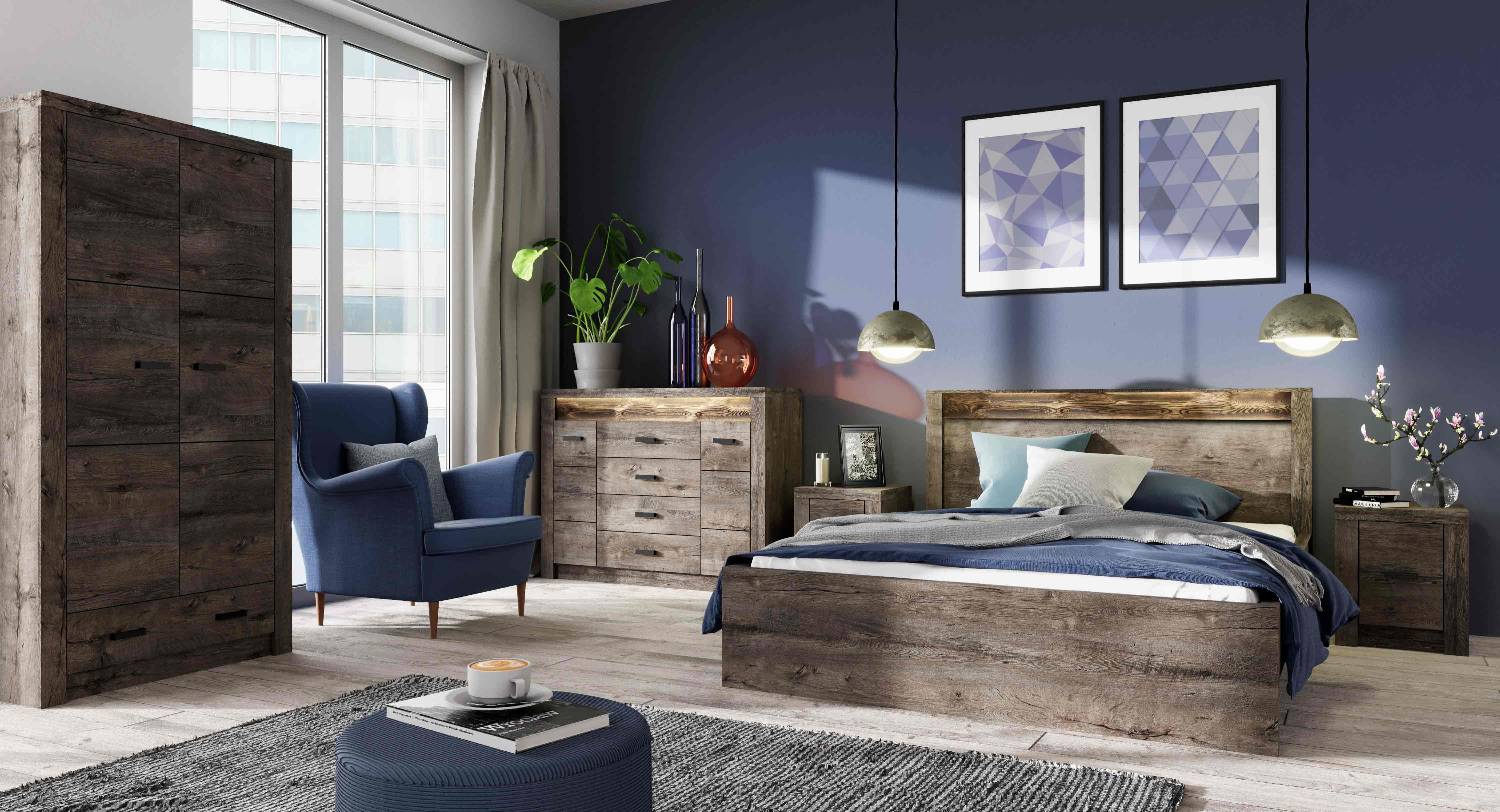 Модулна система за спалня в тъмен дървесен цвят Индианаполис