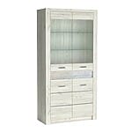 Висока витрина с два стъклени рафта и долен шкаф Индианаполис - вариант 1, бял крафт