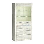 Висока витрина с два стъклени рафта и долен шкаф Индианаполис - вариант 1, бял крафт-детайли