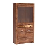 Висока витрина с два стъклени рафта и долен шкаф Индианаполис - вариант 2, светла пепел