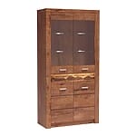 Висока витрина с два стъклени рафта и долен шкаф Индианаполис - вариант 2, светла пепел-детайли