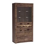 Висока витрина с два стъклени рафта и долен шкаф Индианаполис - вариант 3, тъмна пепел-детайли