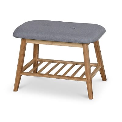 Малка пейка от бамбук и текстил с място за обувки