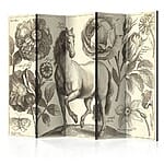 Двустранен параван с винтидж илюстрация на кон и цветя-вариант 2