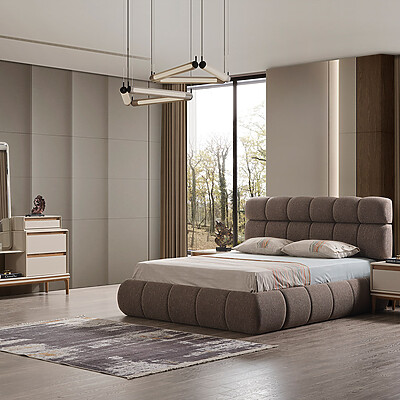 Луксозна тапицирана спалня с гардероб, скрин и нощни шкафчета Madrid