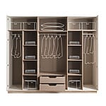 Шесткрилен гардероб с 2 стъклени врати Varna – вътрешно разпределение