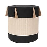 Табуретка с текстилна дамаска и пискюли-черен