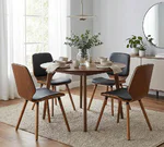 Трапезен стол от дърво и еко кожа - конфигурация с кръгла маса