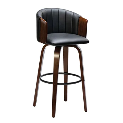 Бар стол с дървени крака и тапицерия от еко кожа Enzo-черен