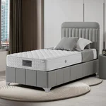 Единично легло с повдигащ механизъм сиво - снимка в спалня