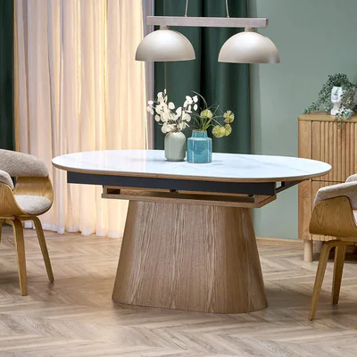 Голяма разтегателна трапезна маса M116 бял мрамор