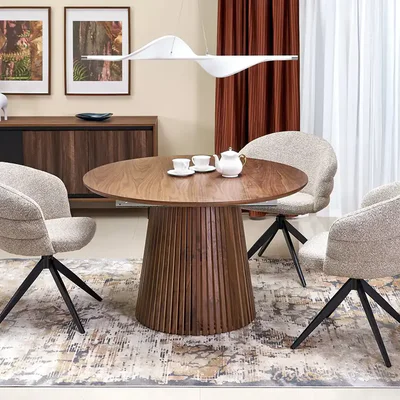 Кръгла разтегателна трапезна маса в цвят орех M111