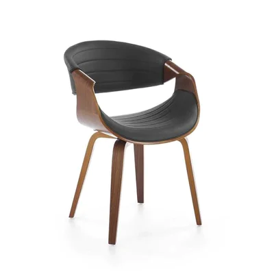 Трапезен стол с овална облегалка и еко кожа-черен