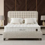 Тапицирана спалня повдигащ механизъм, бежов цвят