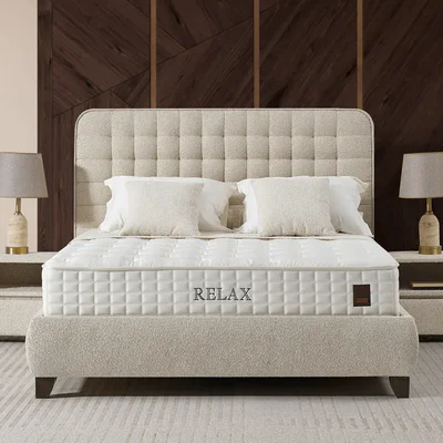 Тапицирана спалня повдигащ механизъм, бежов цвят