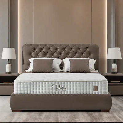 Тапицирано двойно легло с механизъм, кафяво