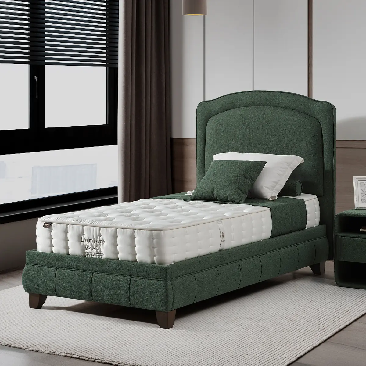 Единично легло с повдигащ механизъм, зелен цвят Единично легло с повдигащ механизъм, зелен цвят