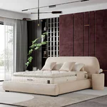 Тапицирано двойно легло с ракла - бежов цвят