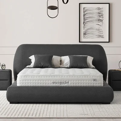 Тапицирано двойно легло с ракла - сив цвят